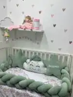 Set posteljine za krevetac Nasmejani oblačak – žalfija zelena - Slika 2