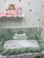 Set posteljine za krevetac Nasmejani oblačak – žalfija zelena - Slika 3