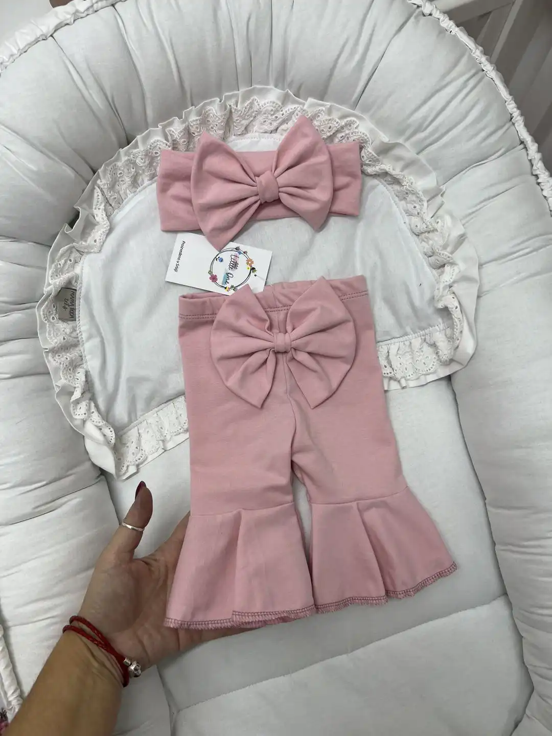 pazvsamapuro Pamučne zvonarice sa mašnom - puder roze - Slika 1