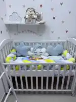 Set posteljine za krevetac Nasmejani oblačak – Plavo/žuto/belo - Slika 3