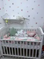 Set posteljine za krevetac Nasmejani oblačak – žalfija/puder roze