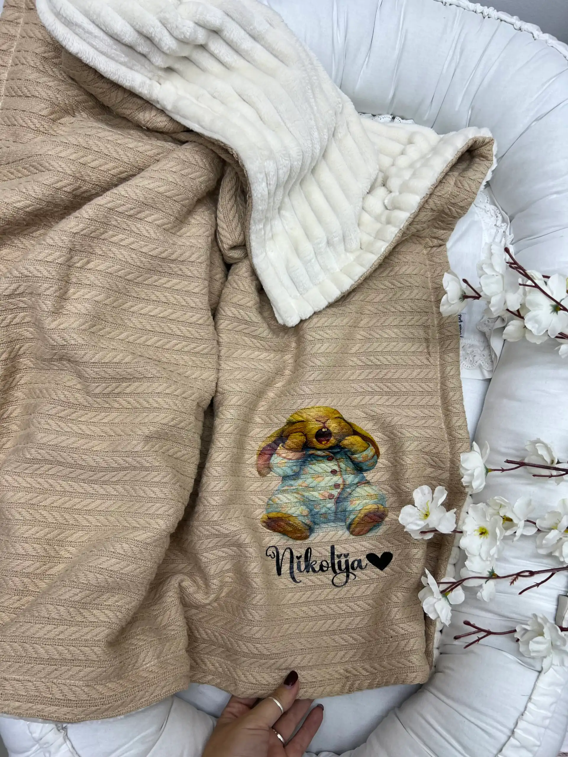 IMG_6277 Pletenina/ polar topli prekrivač - Bež - Slika 1