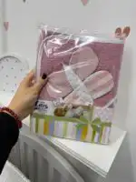 Set peškir sa kapuljačom + portikla - puder roze leptir - Slika 3