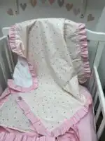 Set posteljine za krevetac sa ravnom ogradicom - sitna srculenca na nežno roze pozadini - Slika 4