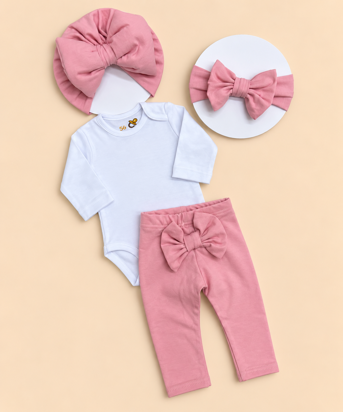 Pastel roze bebi set sa mašnama IZABERI NATPIS Set za devojčice 3/1 -belo/ roze - Slika 1