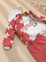 Trodelni jesenji komplet za bebe -  tamno puder cvetić - Slika 2